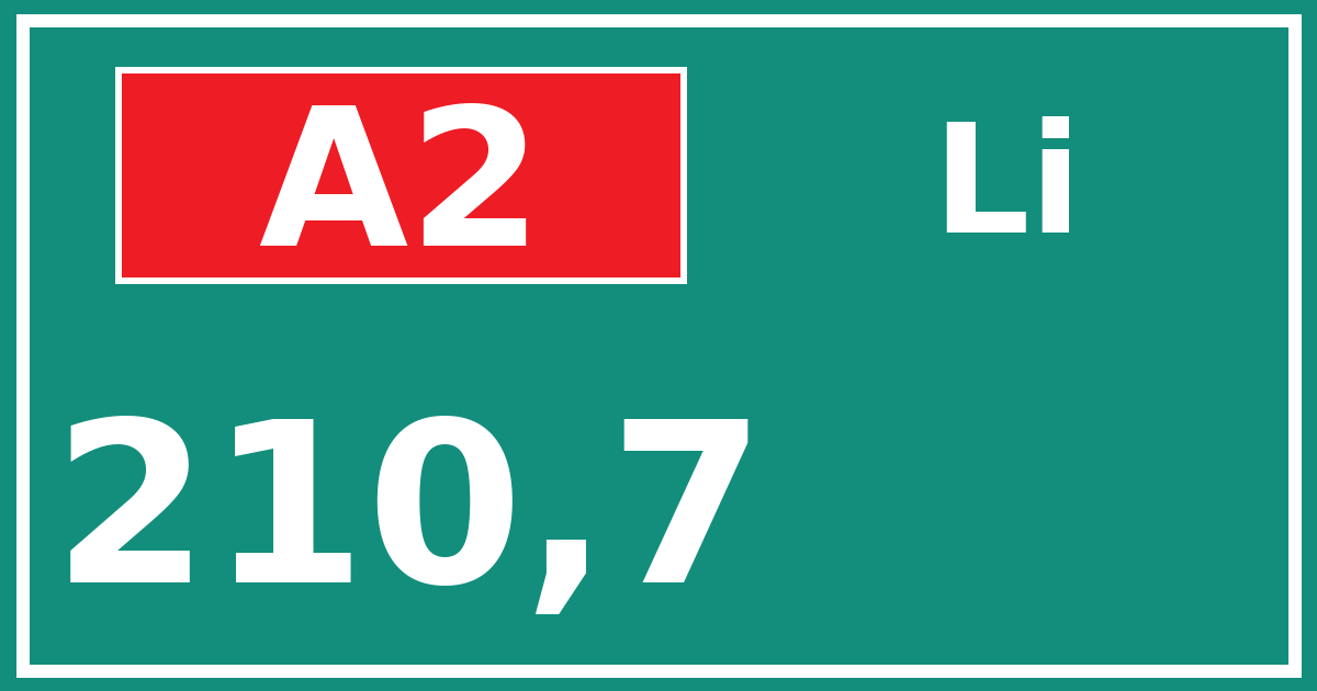 Hectometerbord A2 210,7 zijde Li