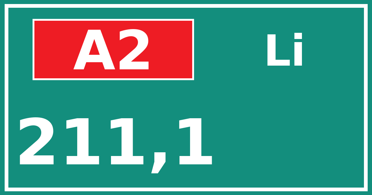 Hectometerbord A2 211,1 zijde Li