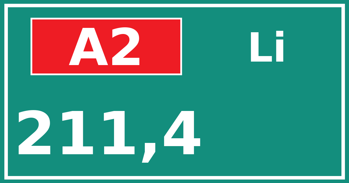 Hectometerbord A2 211,4 zijde Li