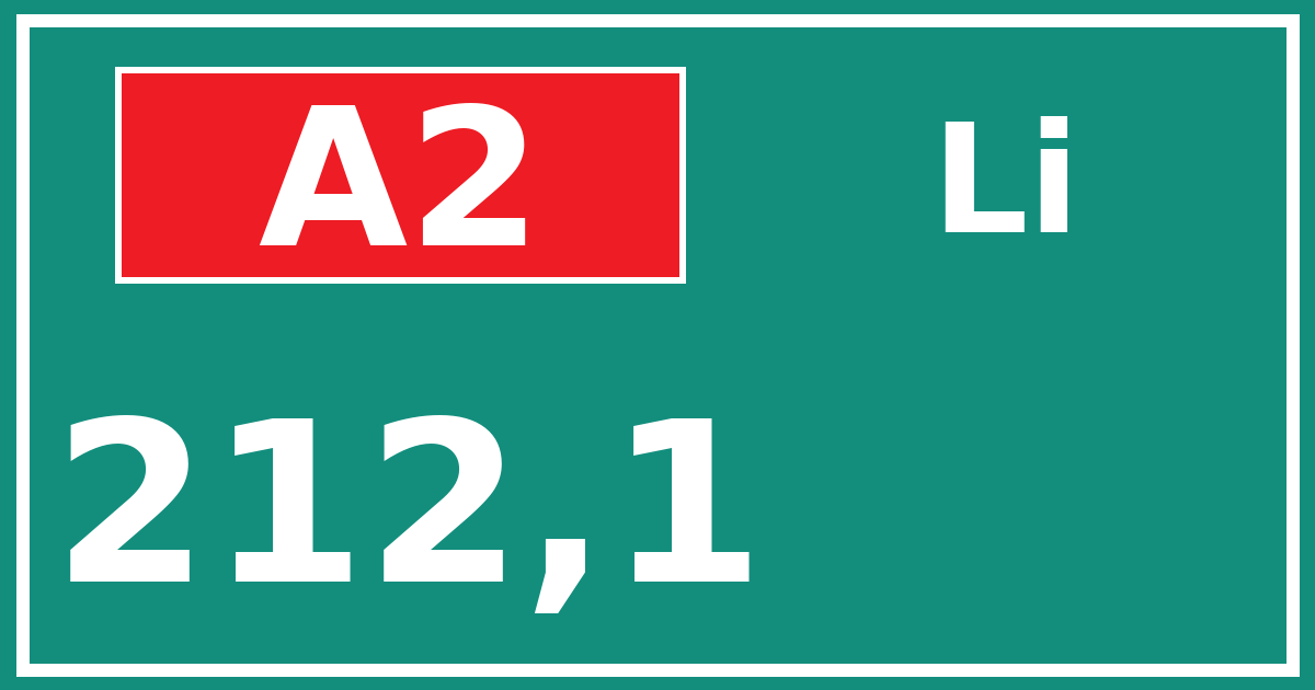 Hectometerbord A2 212,1 zijde Li