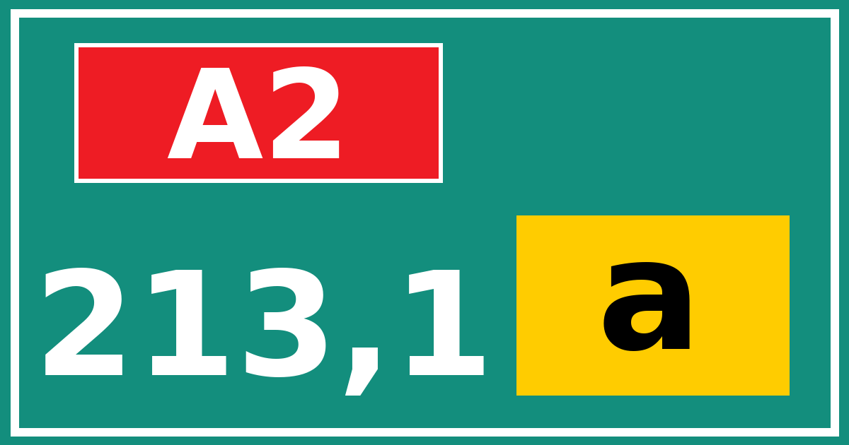 Hectometerbord A2 213,1 letter a