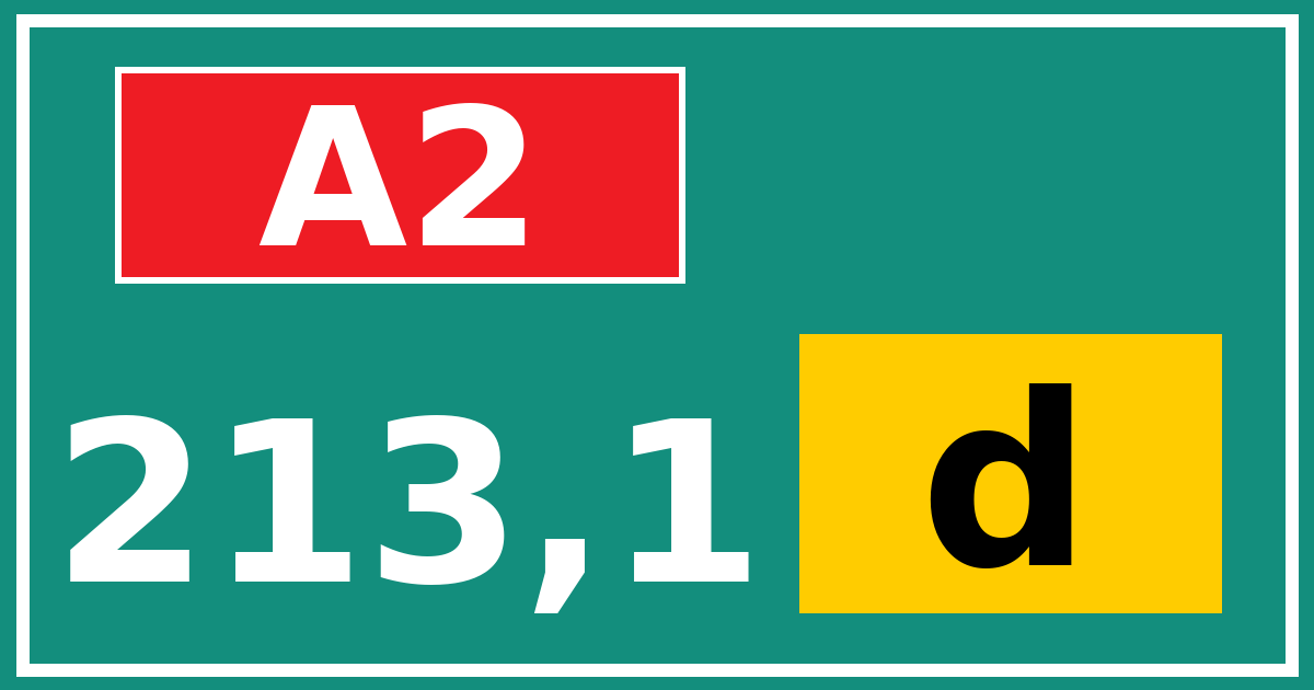 Hectometerbord A2 213,1 letter d