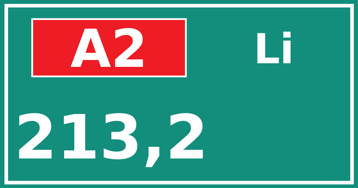 Hectometerbord A2 213,2 zijde Li