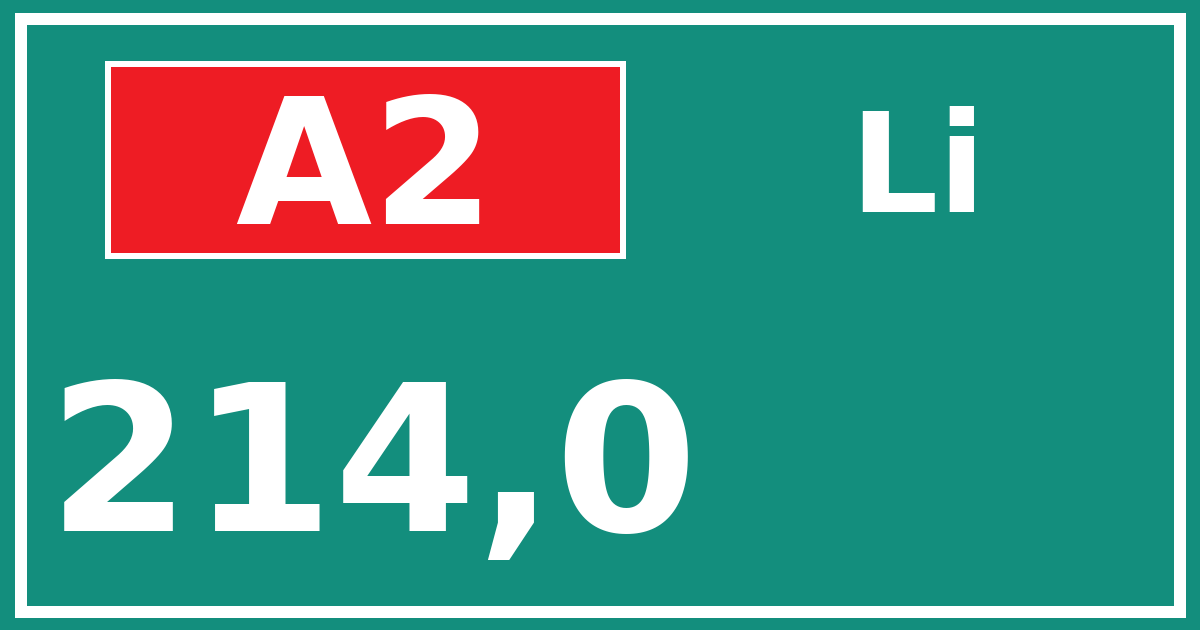 Hectometerbord A2 214,0 zijde Li