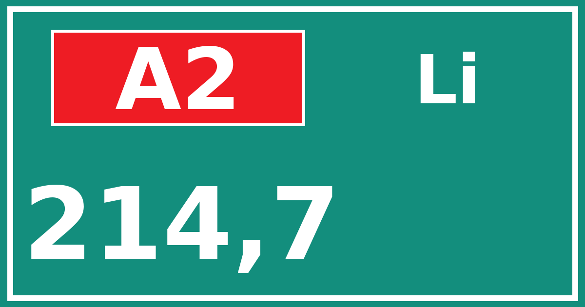 Hectometerbord A2 214,7 zijde Li