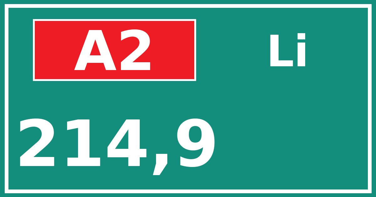 Hectometerbord A2 214,9 zijde Li