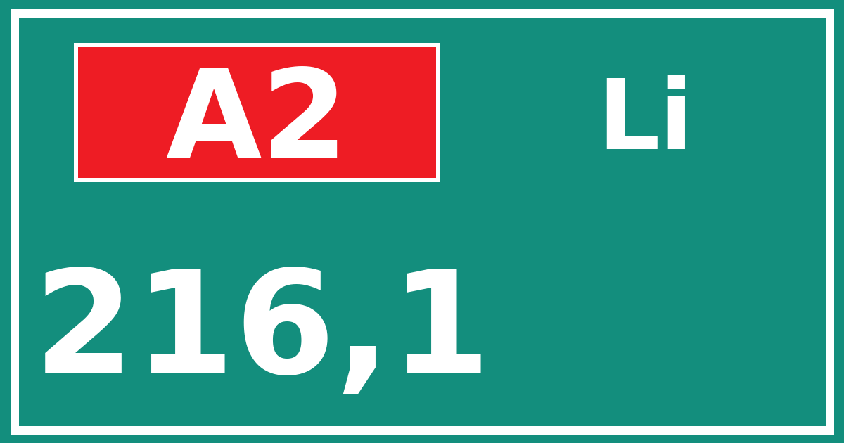 Hectometerbord A2 216,1 zijde Li
