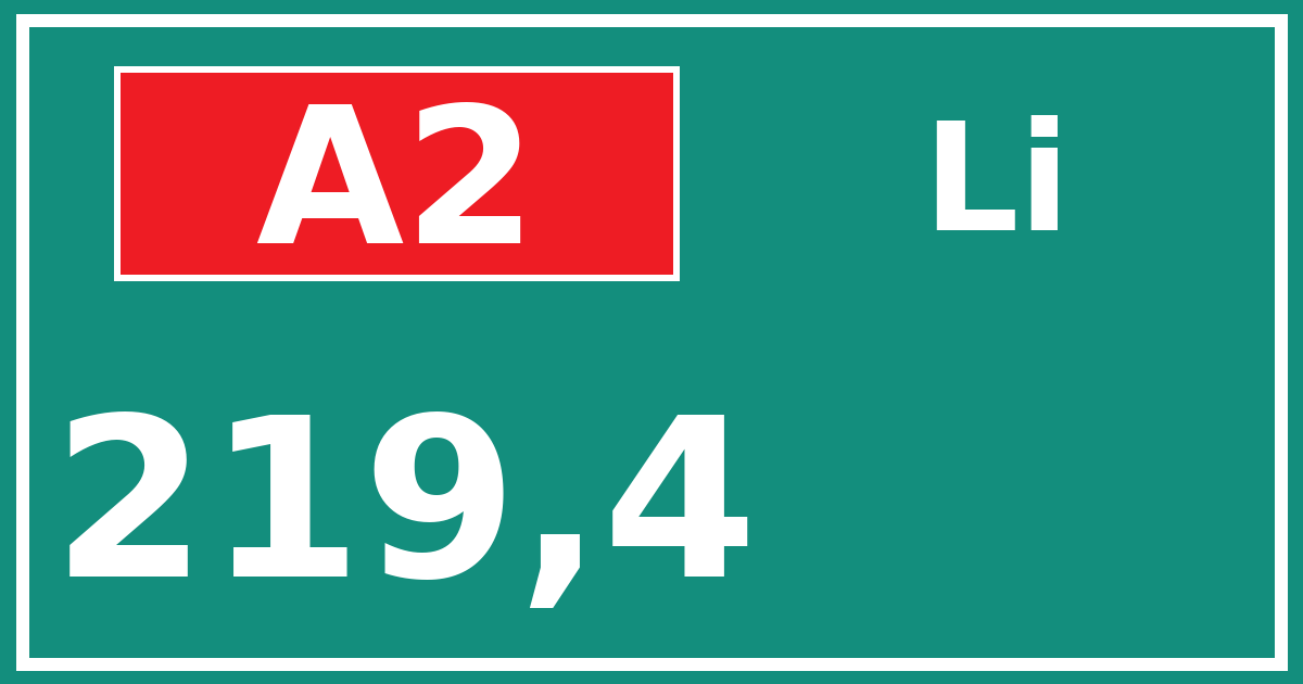 Hectometerbord A2 219,4 zijde Li