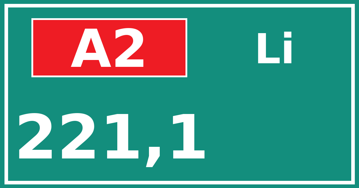 Hectometerbord A2 221,1 zijde Li