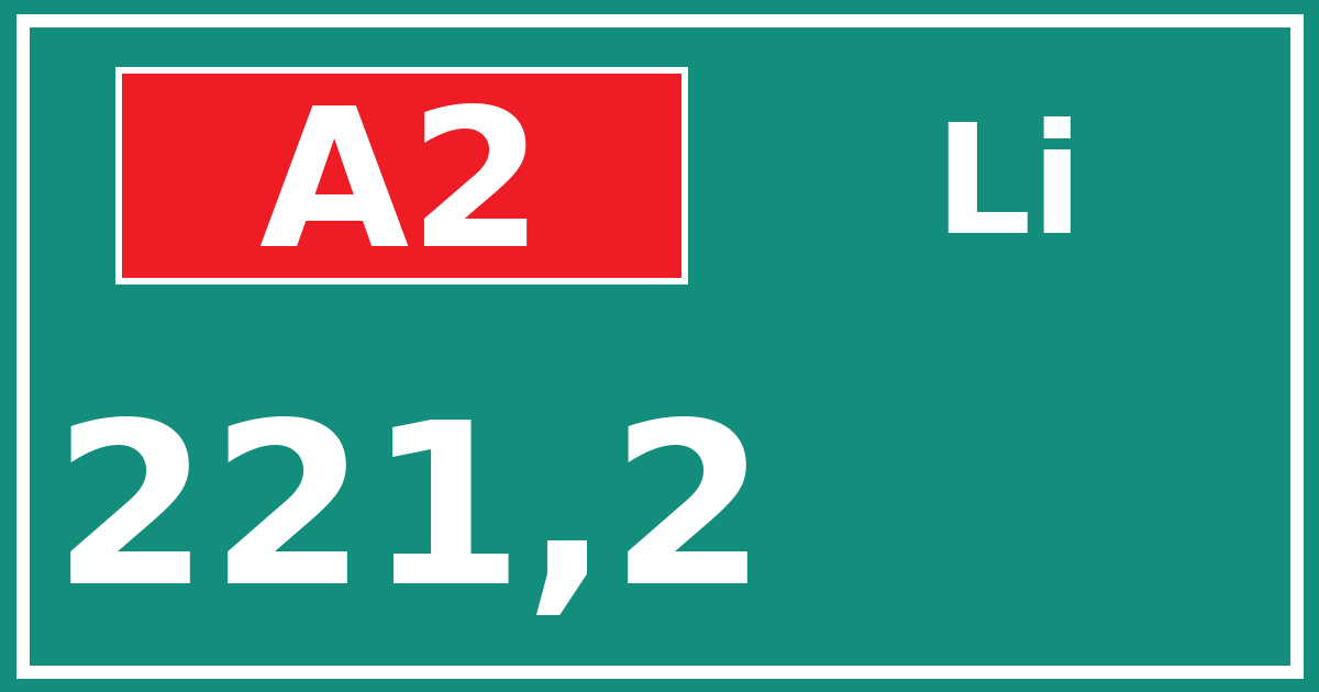 Hectometerbord A2 221,2 zijde Li
