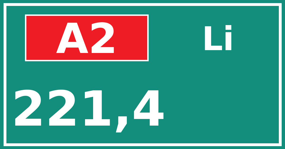 Hectometerbord A2 221,4 zijde Li