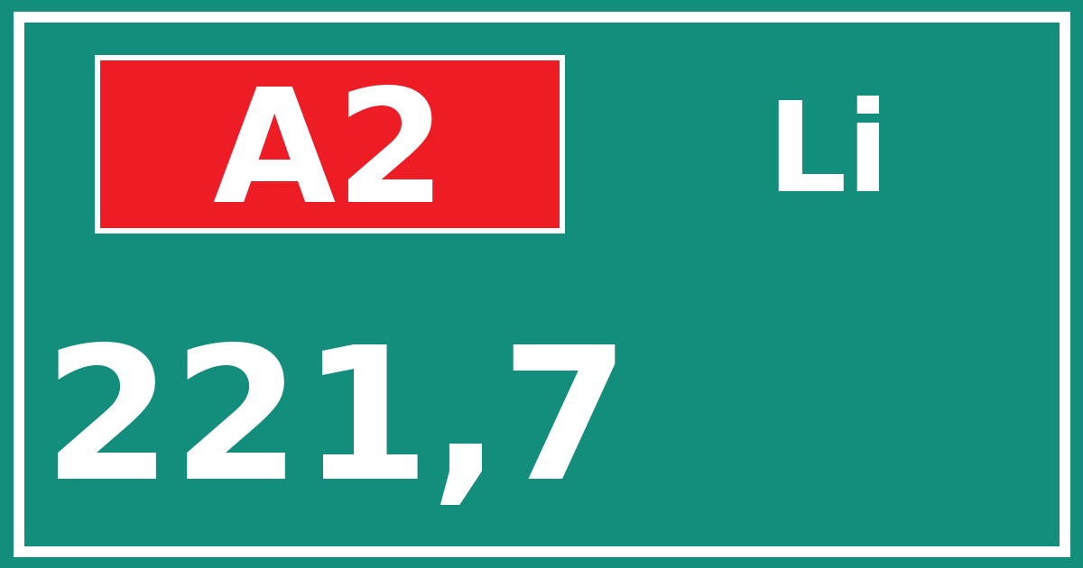 Hectometerbord A2 221,7 zijde Li