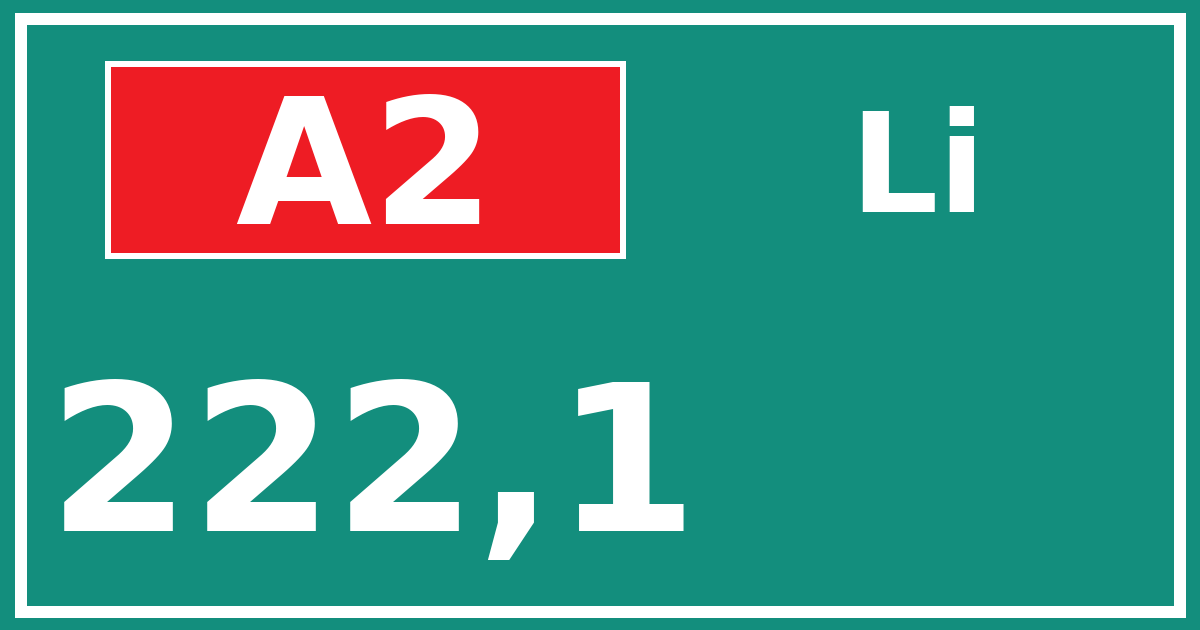 Hectometerbord A2 222,1 zijde Li