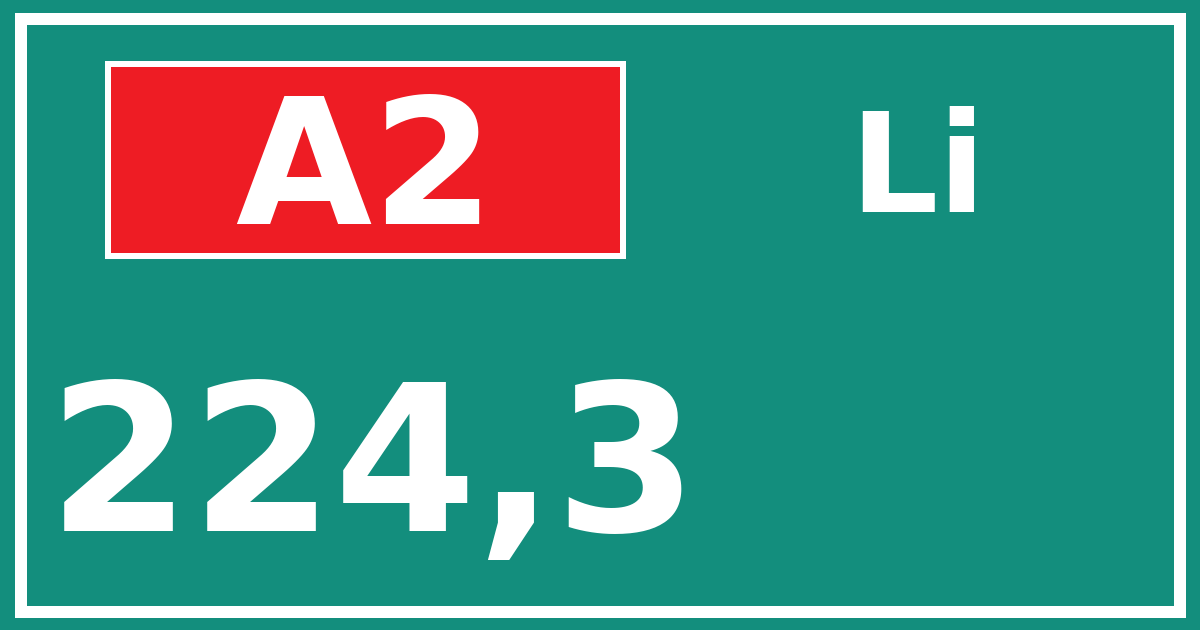Hectometerbord A2 224,3 zijde Li