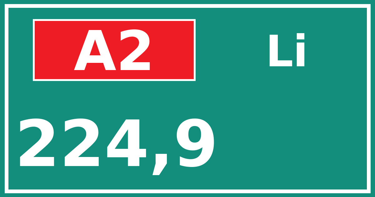 Hectometerbord A2 224,9 zijde Li