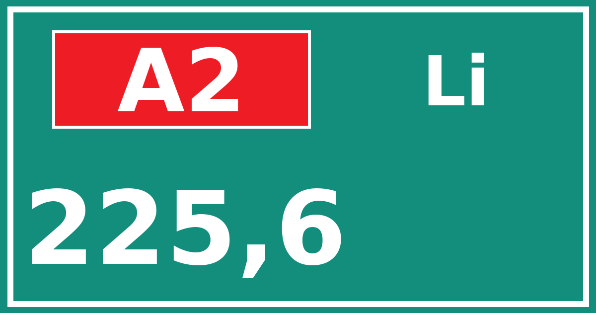 Hectometerbord A2 225,6 zijde Li