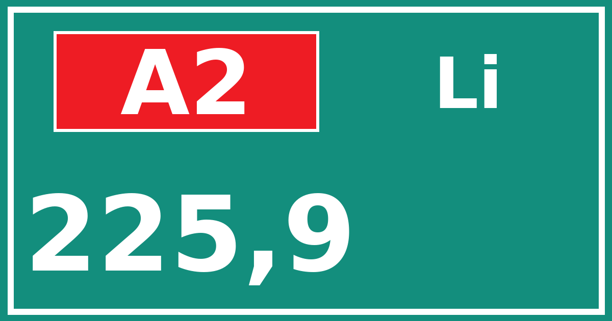 Hectometerbord A2 225,9 zijde Li