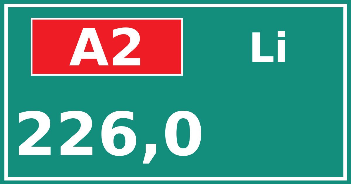 Hectometerbord A2 226,0 zijde Li