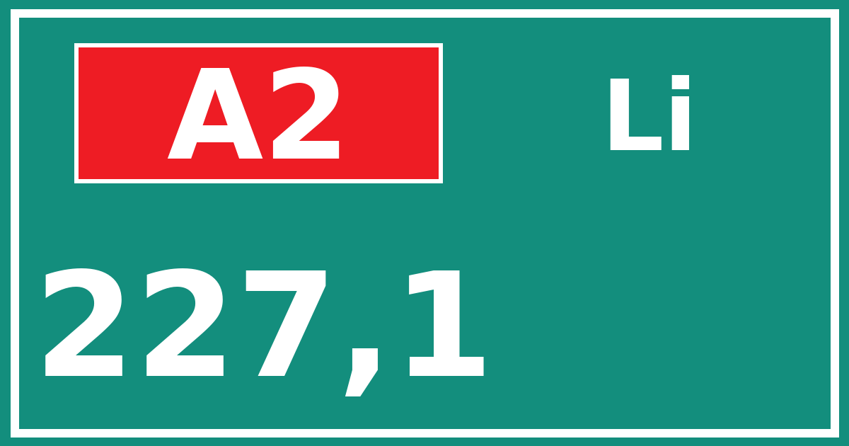Hectometerbord A2 227,1 zijde Li