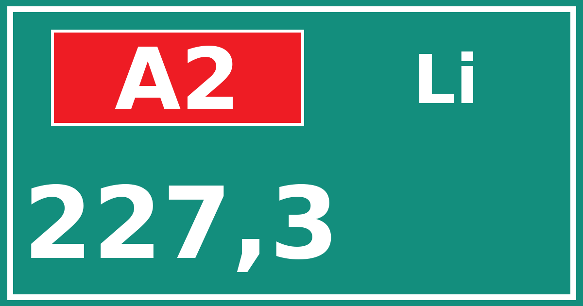 Hectometerbord A2 227,3 zijde Li