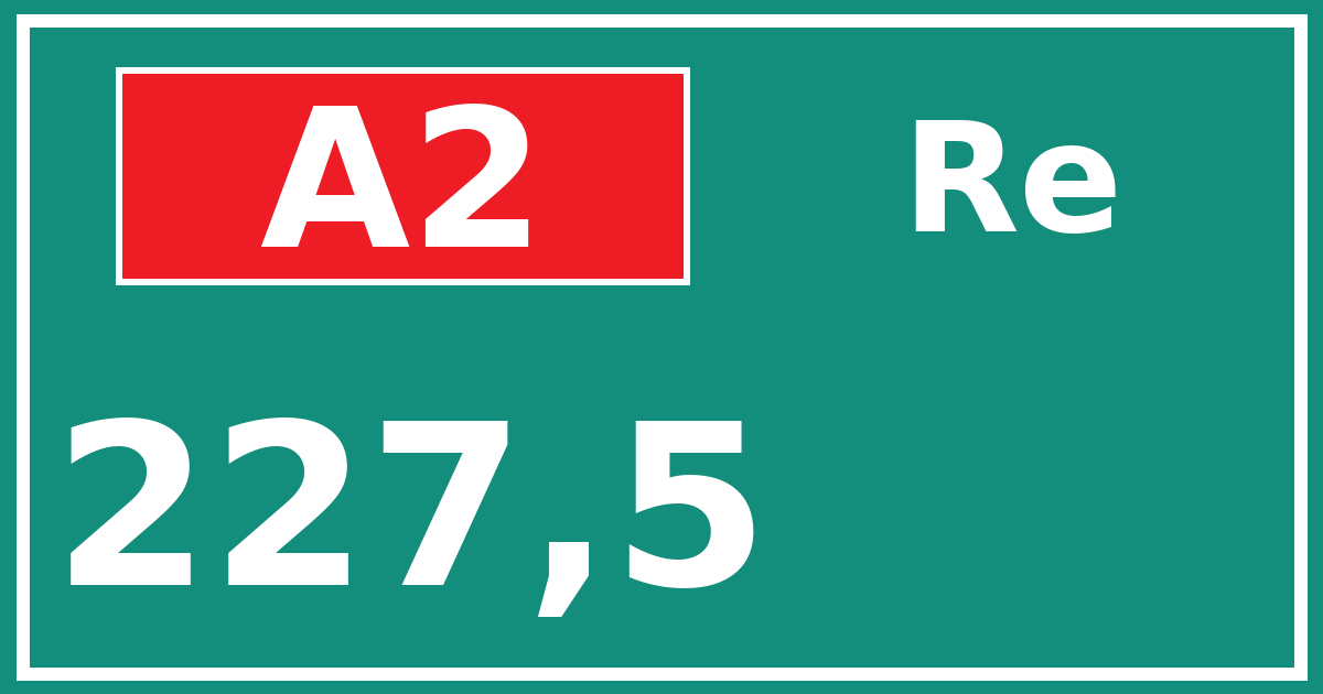 Hectometerbord A2 227,5 zijde Re