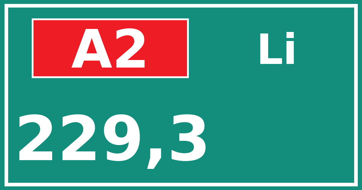 Hectometerbord A2 229,3 zijde Li
