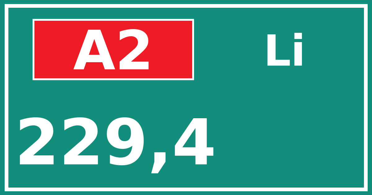 Hectometerbord A2 229,4 zijde Li