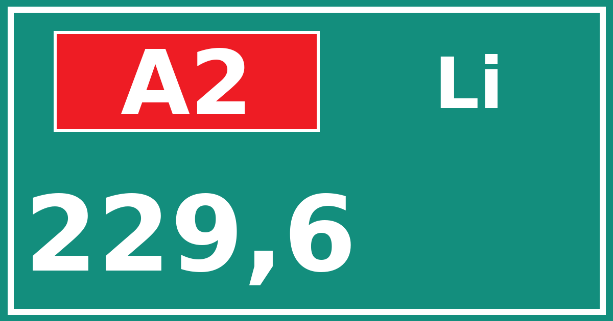 Hectometerbord A2 229,6 zijde Li