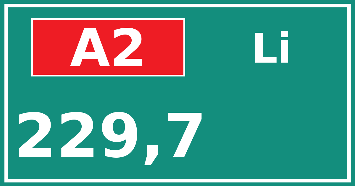 Hectometerbord A2 229,7 zijde Li