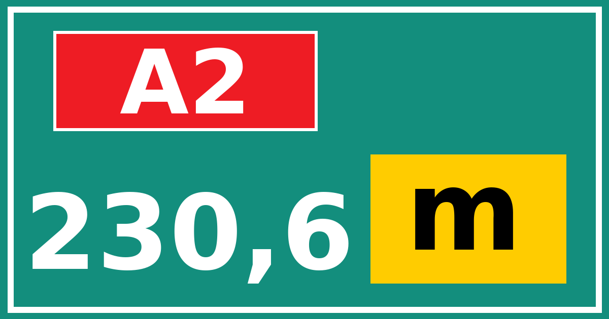 Hectometerbord A2 230,6 letter m