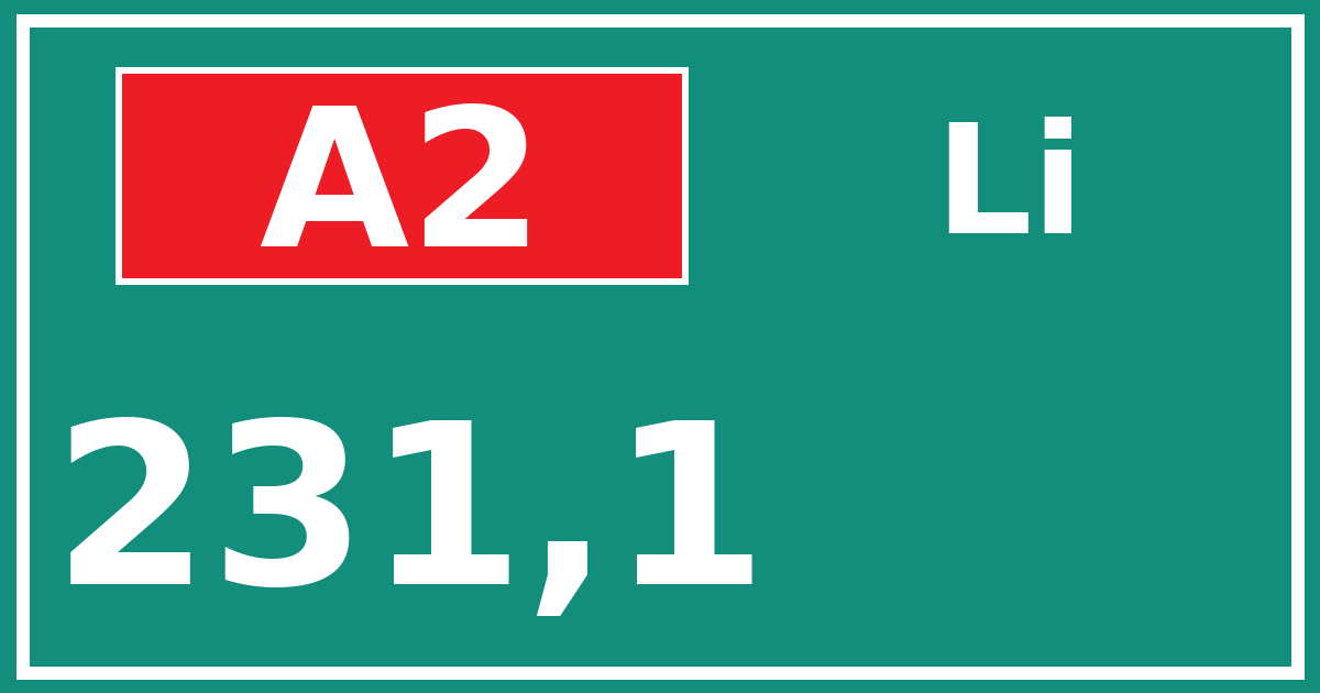 Hectometerbord A2 231,1 zijde Li