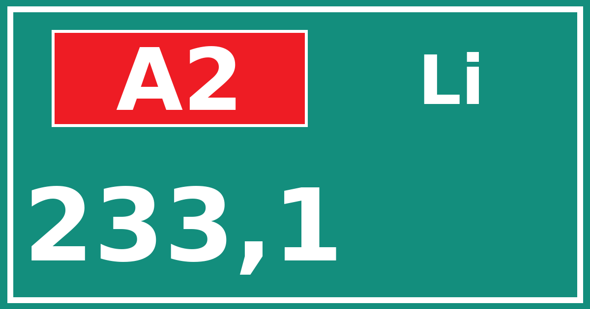 Hectometerbord A2 233,1 zijde Li