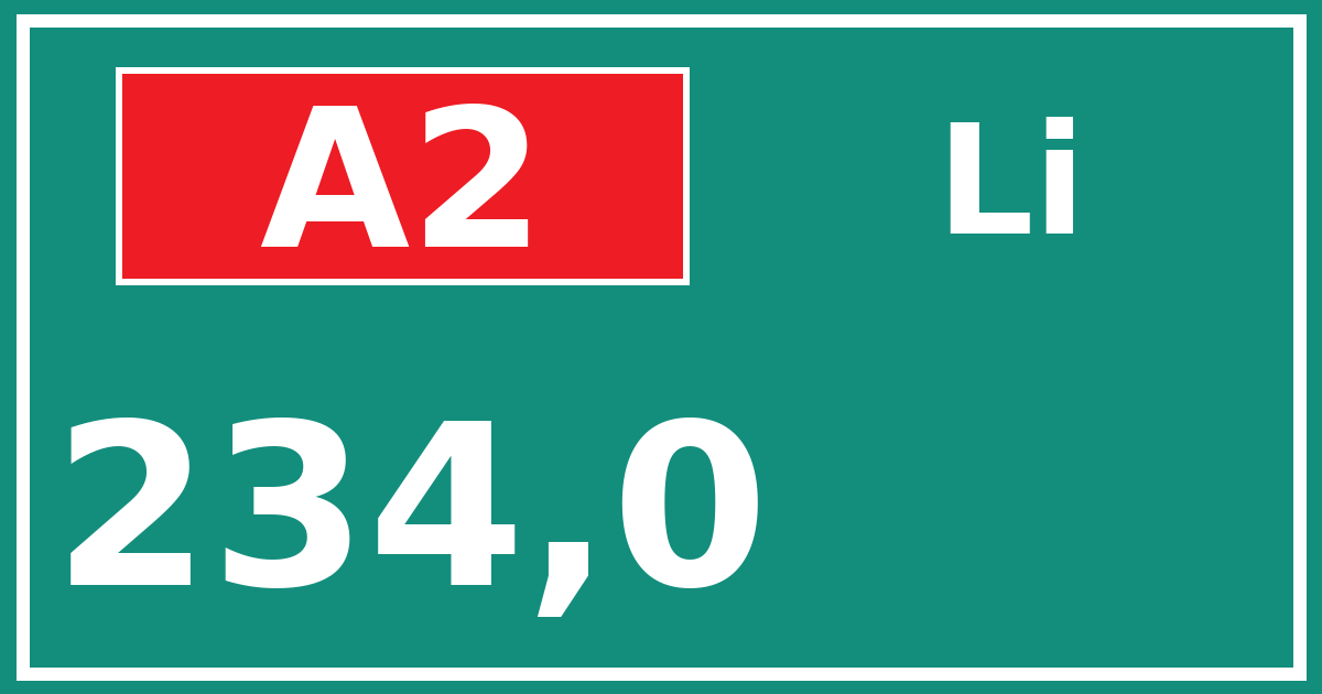 Hectometerbord A2 234,0 zijde Li