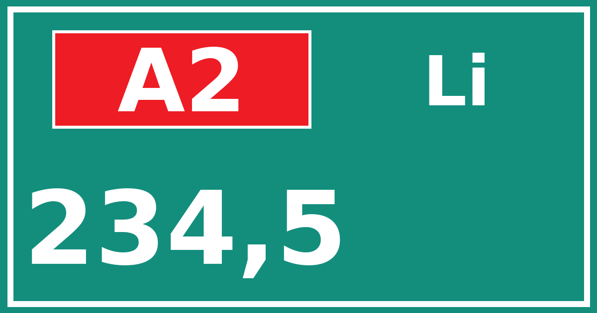 Hectometerbord A2 234,5 zijde Li