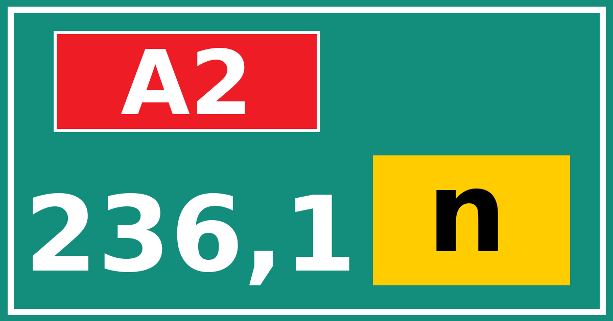 Hectometerbord A2 236,1 letter n