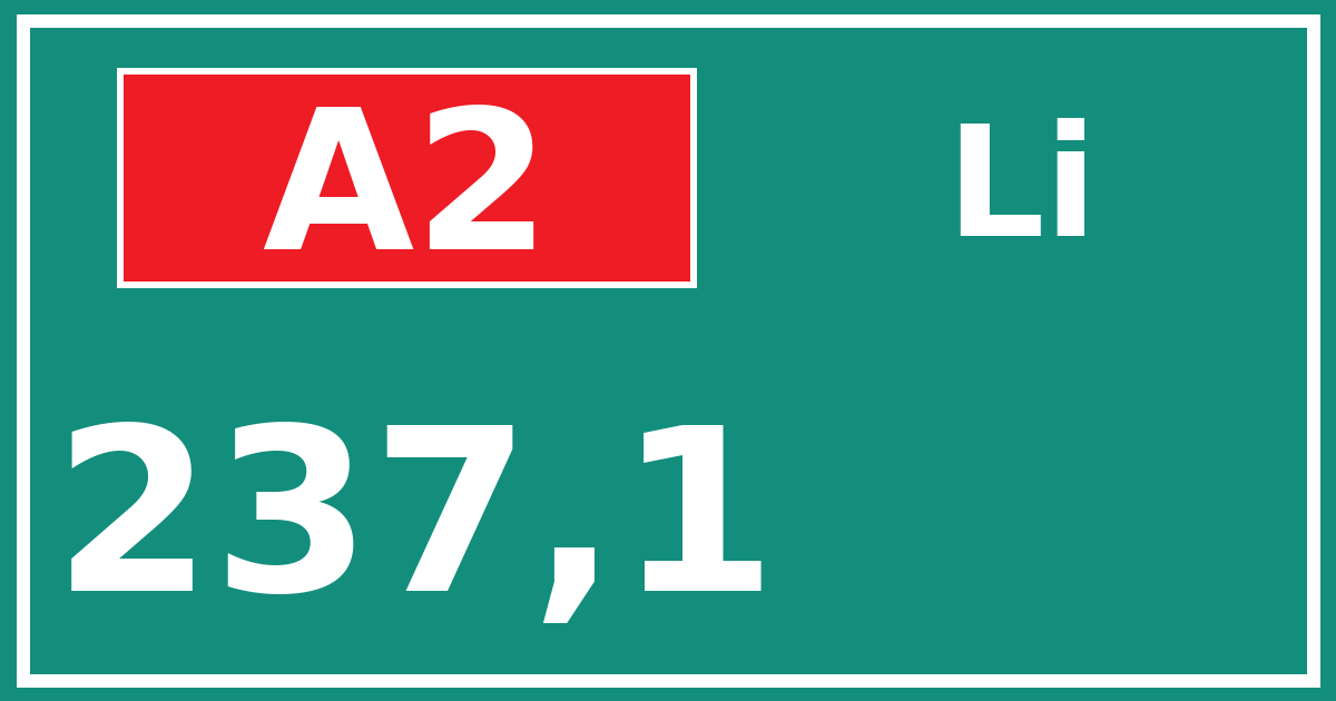 Hectometerbord A2 237,1 zijde Li