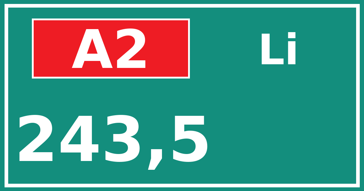 Hectometerbord A2 243,5 zijde Li