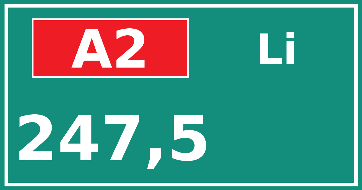 Hectometerbord A2 247,5 zijde Li