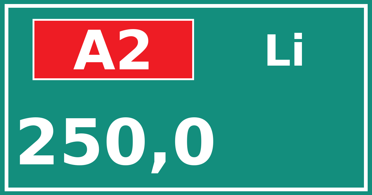 Hectometerbord A2 250,0 zijde Li