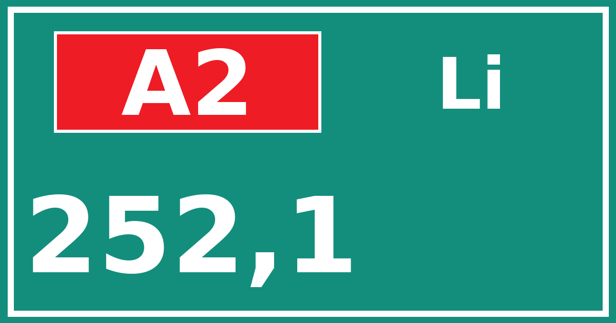 Hectometerbord A2 252,1 zijde Li