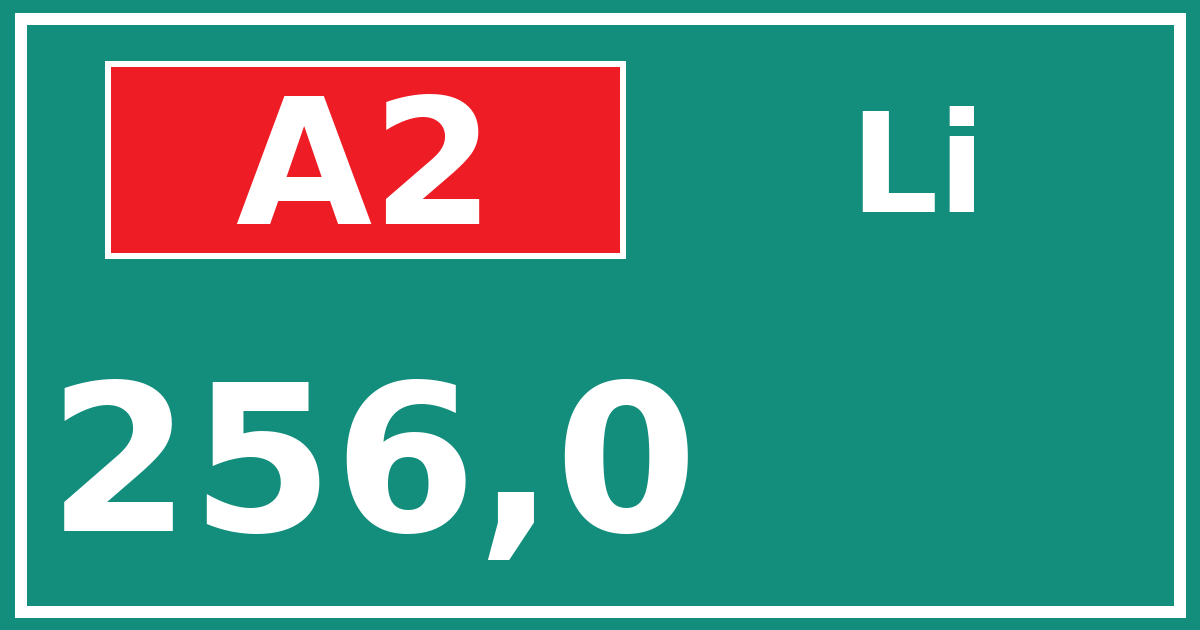 Hectometerbord A2 256,0 zijde Li