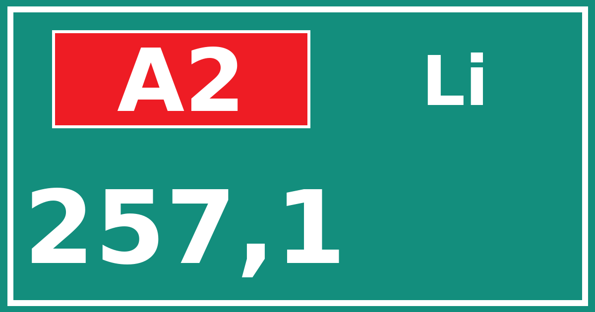 Hectometerbord A2 257,1 zijde Li