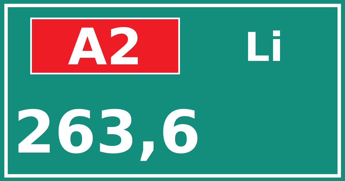 Hectometerbord A2 263,6 zijde Li