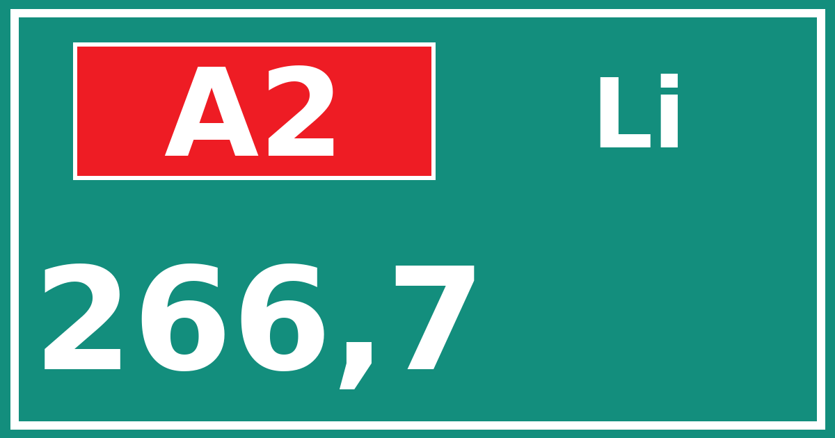 Hectometerbord A2 266,7 zijde Li
