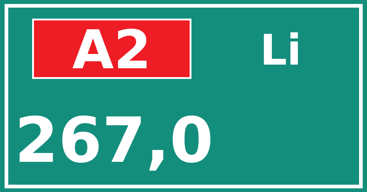 Hectometerbord A2 267,0 zijde Li