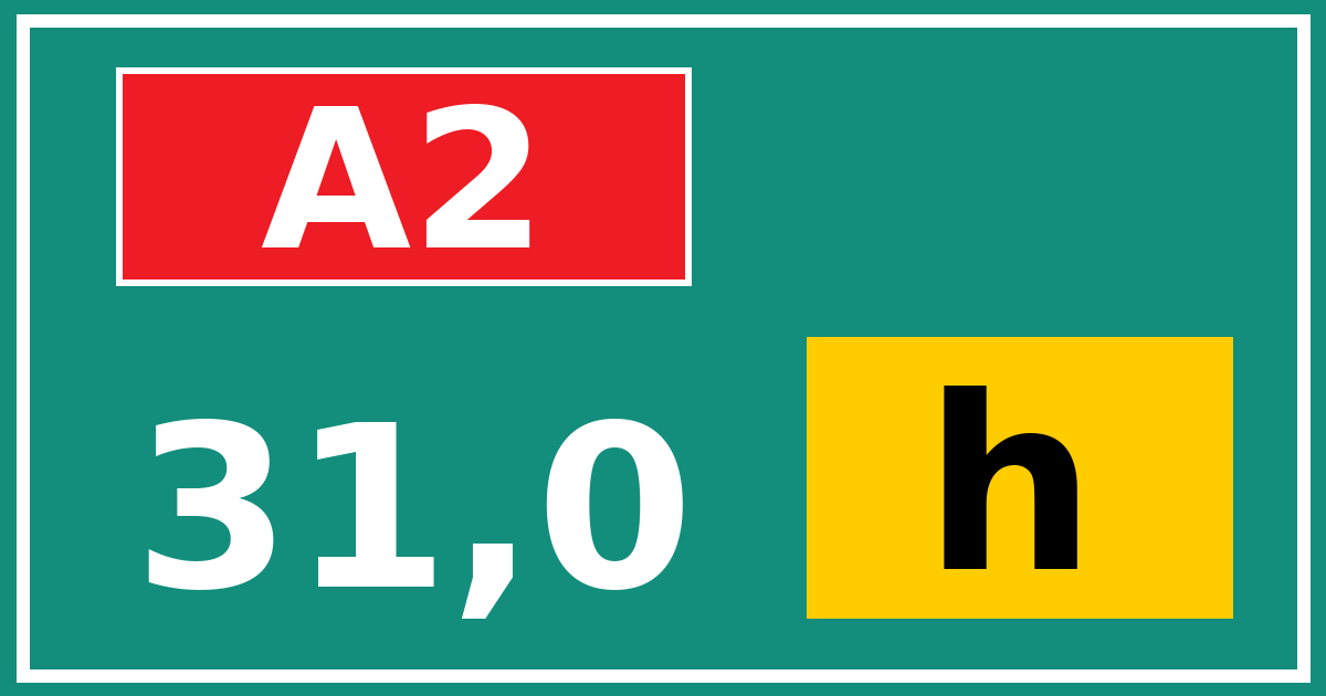 Hectometerbord A2 31,0 letter h