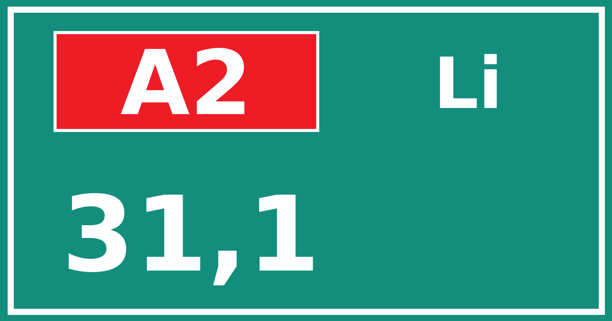 Hectometerbord A2 31,1 zijde Li