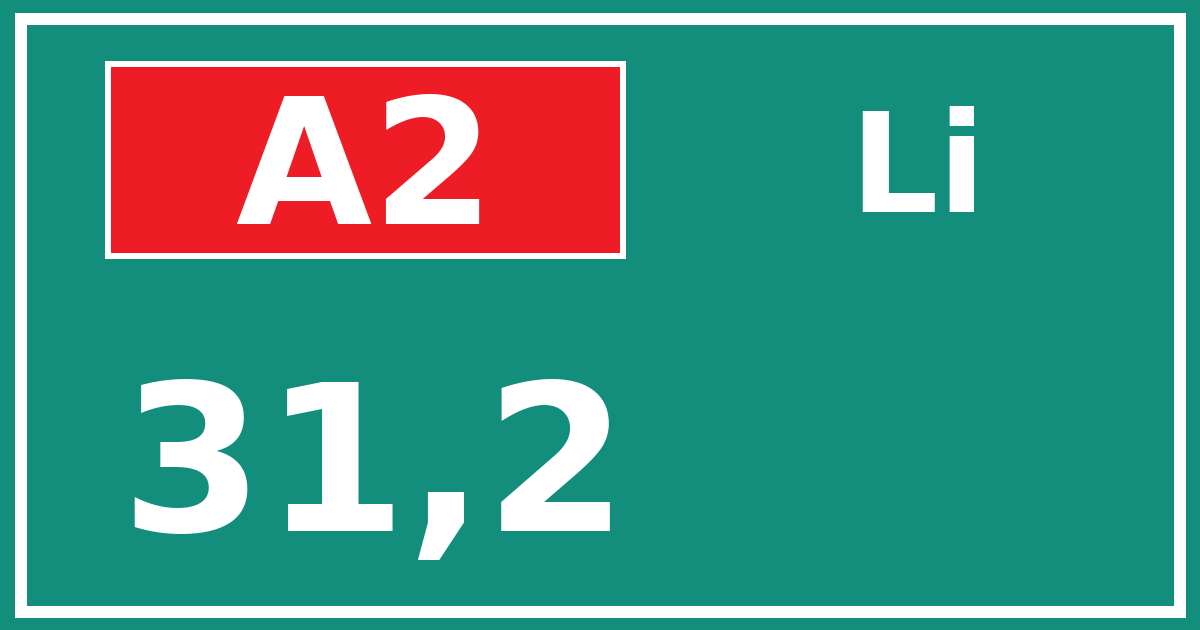 Hectometerbord A2 31,2 zijde Li