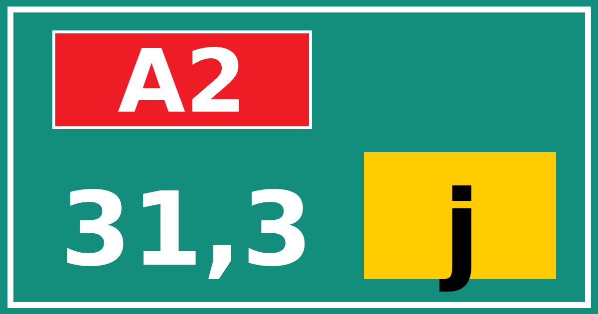 Hectometerbord A2 31,3 letter j