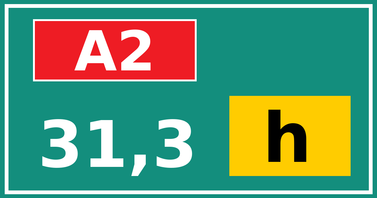 Hectometerbord A2 31,3 letter h